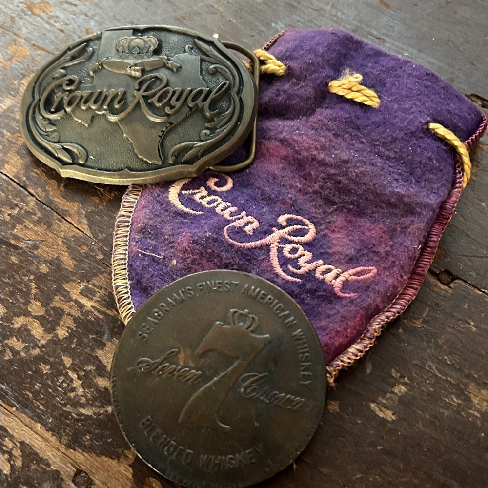Vintage 2 - Crown Royal Belt Buckles with Purple Pouch